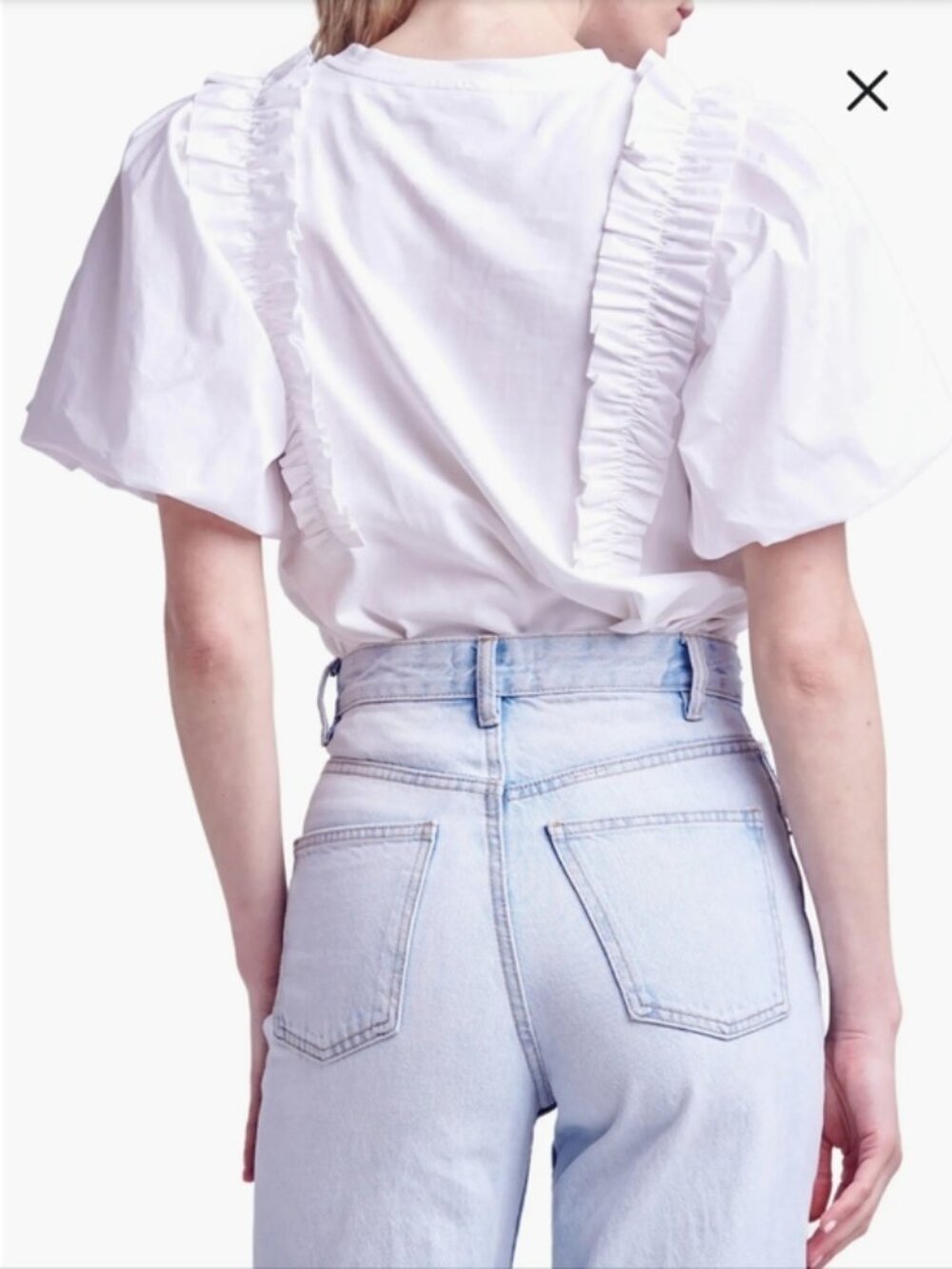 White Ruffle Puff Sleeve Blouse Size L - Picture 2 of 13